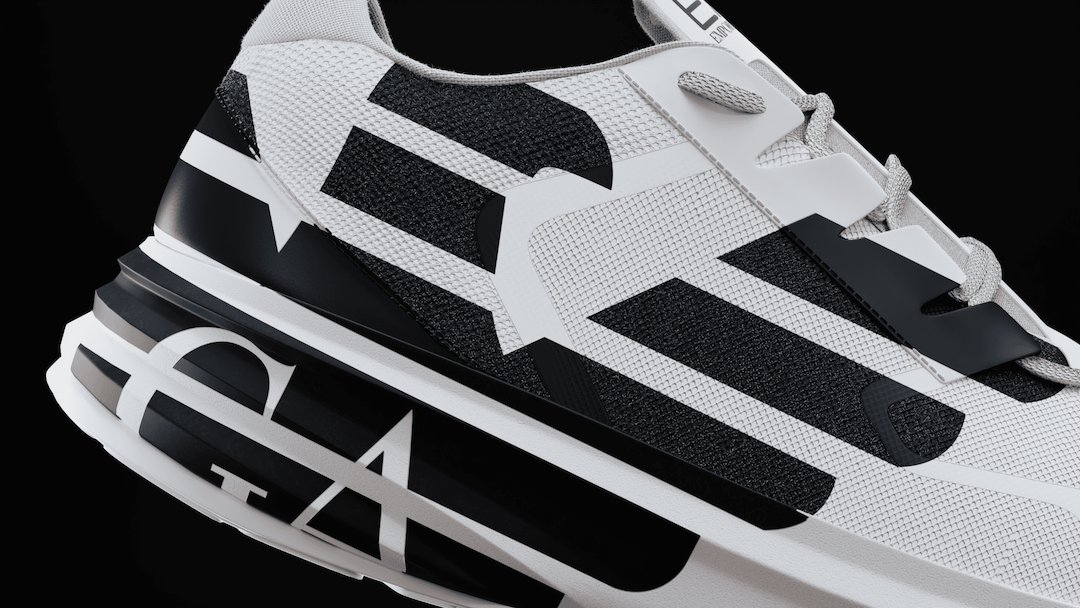 3D product rendering created by Ophir Studio for Giorgio Armani. It is a photorealistic prototype of a sneaker used during the concept development and aesthetic validation phase prior to production.