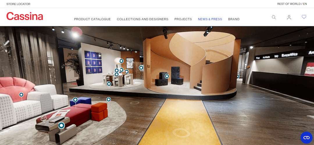 Cassina virtual showroom in Milan created with CGI and VR, offering an immersive retail experience that enhances brand engagement.