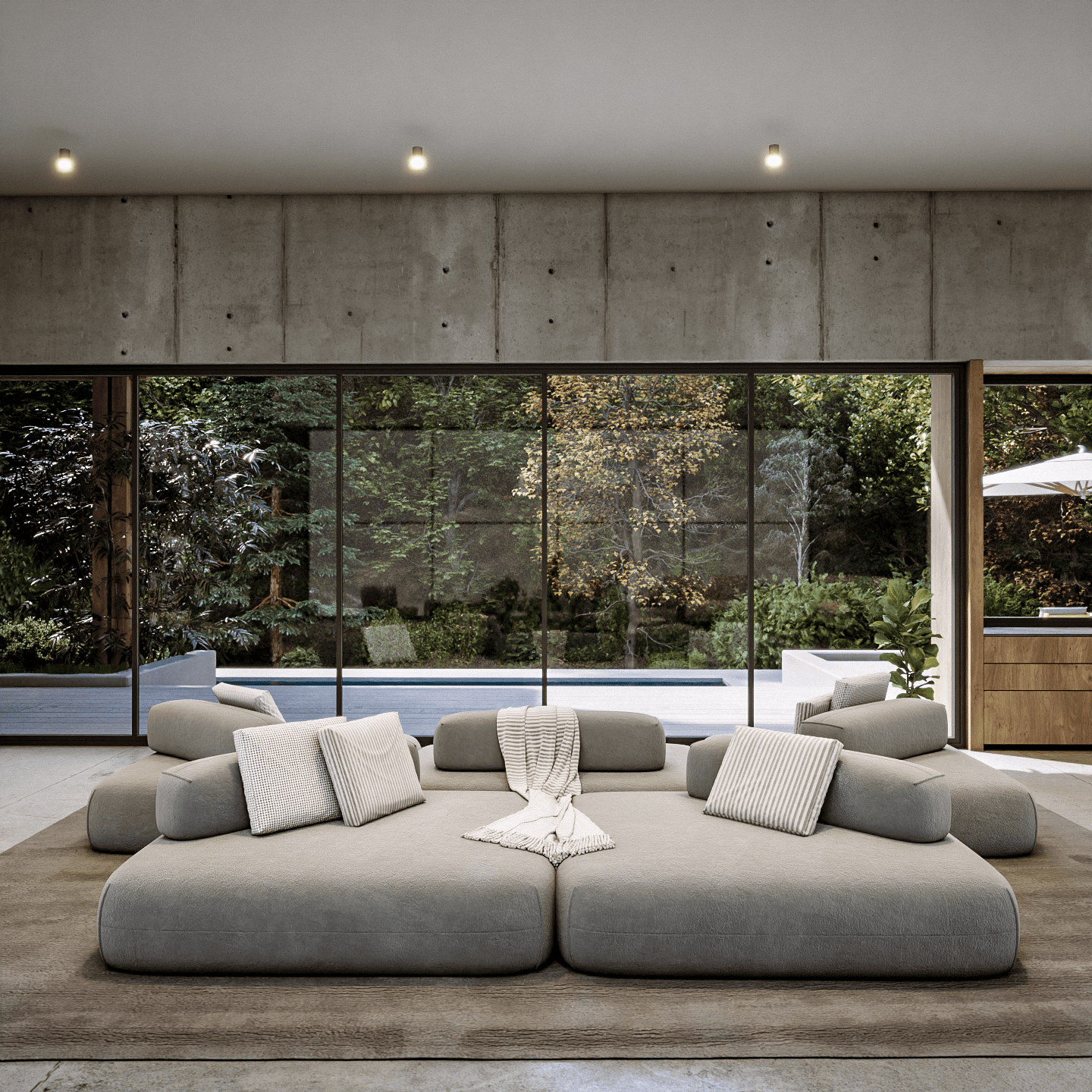 Visual comparison between an AI-generated interior render and a professional CGI render